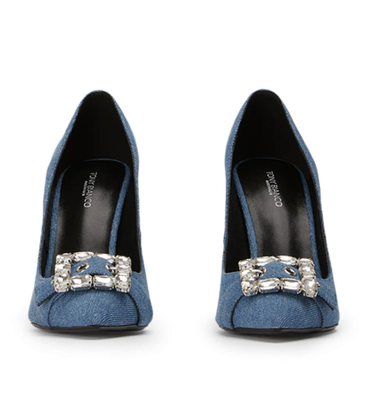 Tony Bianco Abbey Washed Denim 10.5cm Bling Heels Blau | PCHER75920