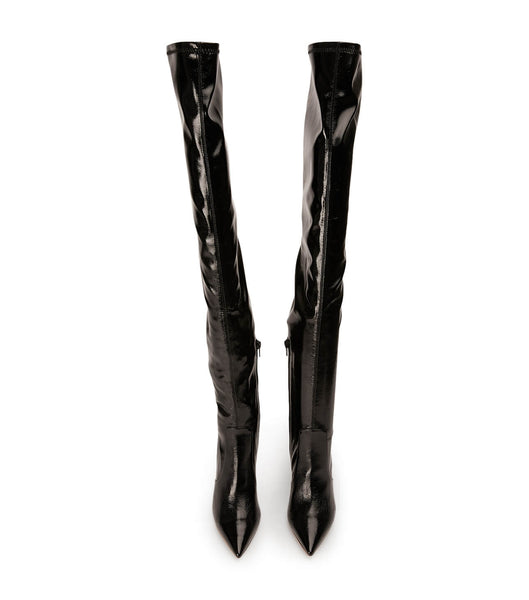 Tony Bianco Avah Black Crinkle Lack 10.5cm Stiletto-Stiefel Schwarz | ACHWC94998