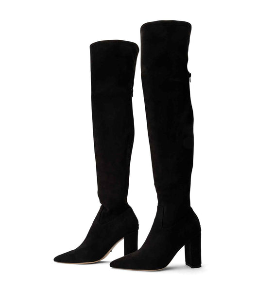 Tony Bianco Estella Black Stretch Wildleder 8.5cm Stiefel mit Absatz Schwarz | CHXMI34814