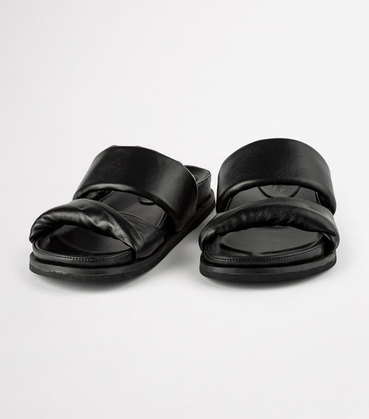 Tony Bianco Henry Black Nappa 3.5cm Flache Sandalen Schwarz | CHQAV83153