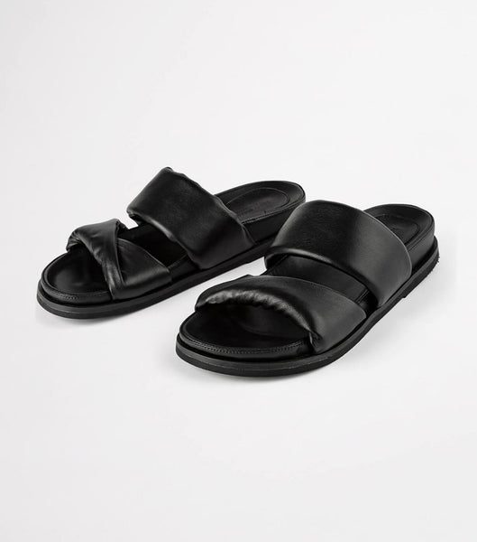 Tony Bianco Henry Black Nappa 3.5cm Flache Sandalen Schwarz | CHQAV83153