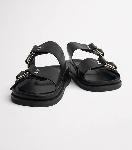 Tony Bianco Hunter Black Como 3.5cm Flache Sandalen Schwarz | YCHVQ98090