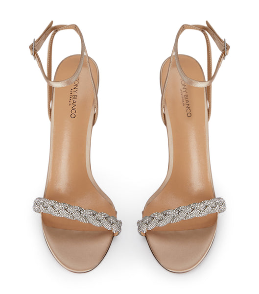 Tony Bianco Kosta Nude Satin 11cm Bling Heels Beige | CHDYB23428