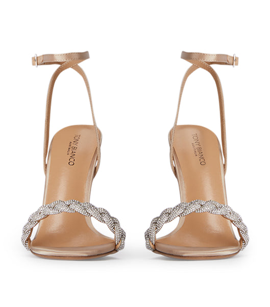 Tony Bianco Kosta Nude Satin 11cm Bling Heels Beige | CHDYB23428