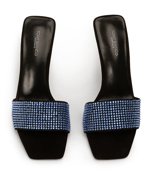 Tony Bianco Naomi Blue Crystal/Black Wildleder 10.5cm Bling Heels Blau Schwarz | CHCVG43035