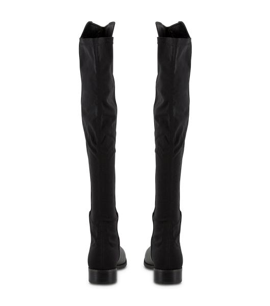 Tony Bianco Panache Black Luxe/Black Micro Stretch 3cm Flache Stiefel Schwarz | CHDYB16645