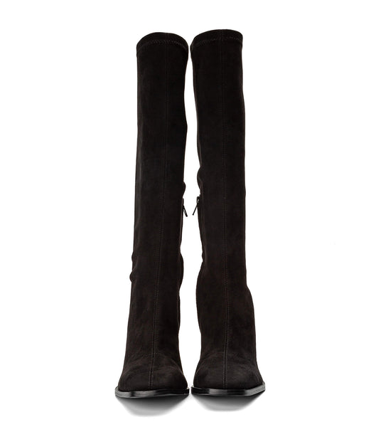 Tony Bianco Renae Black Stretch Wildleder 8.5cm Stiefel mit Absatz Schwarz | CHEGJ30997